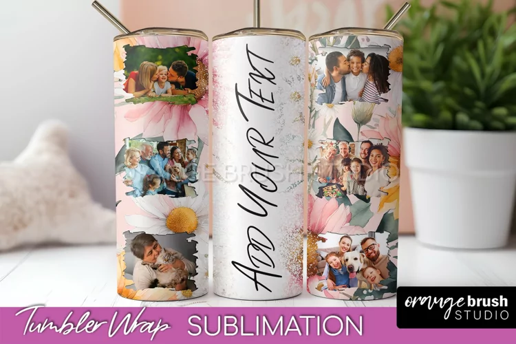 Photo Tumbler Wrap, Floral Picture Frame Tumbler Sublimation