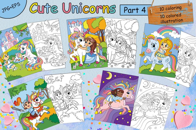 Coloring book pages for children Cute Unicorns. Part 4