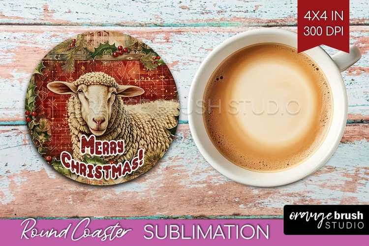 Vintage Christmas Round Coaster - Xmas Coaster Sublimation