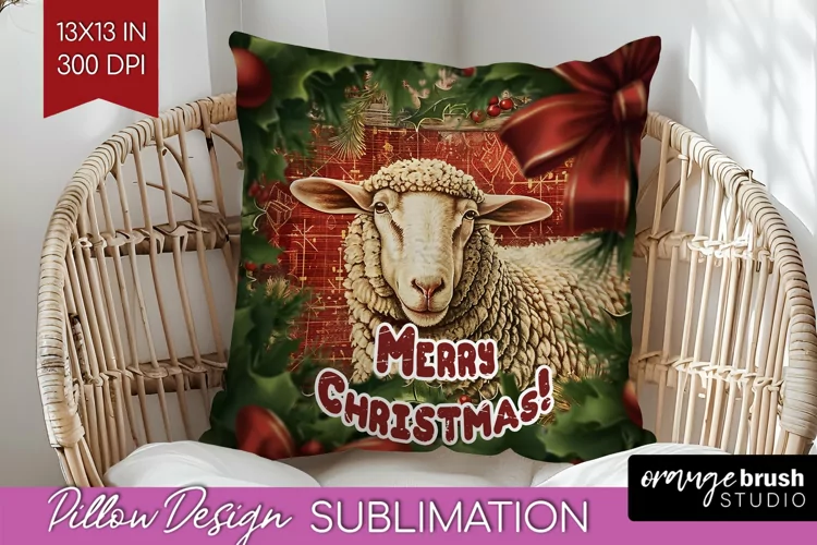 Vintage Christmas Pillow Sublimation - Xmas Pillow Cover PNG