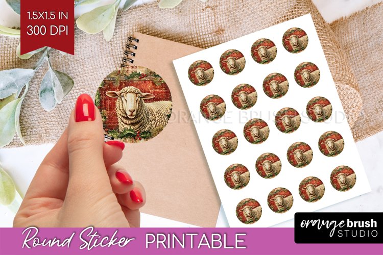 Vintage Christmas Round Sticker - Retro Printable Stickers