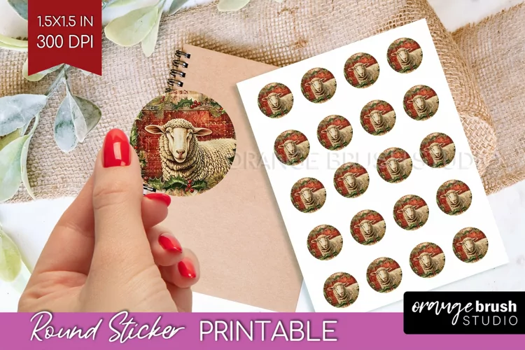 Vintage Christmas Round Sticker - Retro Printable Stickers
