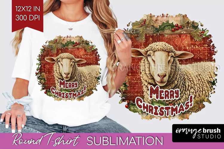 Vintage Christmas Sublimation, Xmas Round Tshirt Background