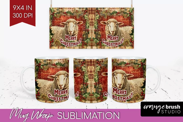 Vintage Christmas Mug Wrap - Retro Xmas 15Oz Mug Sublimation
