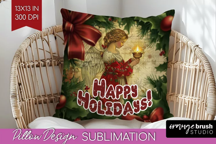 Vintage Christmas Pillow Sublimation - Xmas Pillow Cover PNG