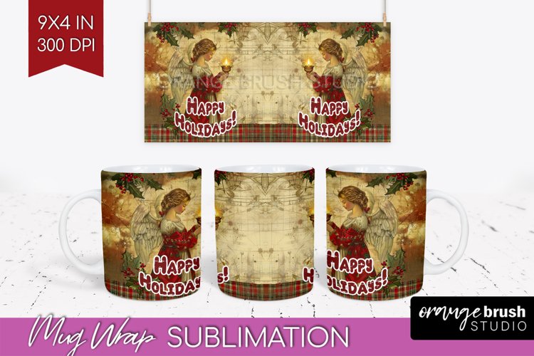 Vintage Christmas Mug Wrap - Retro Xmas 15Oz Mug Sublimation example image 1
