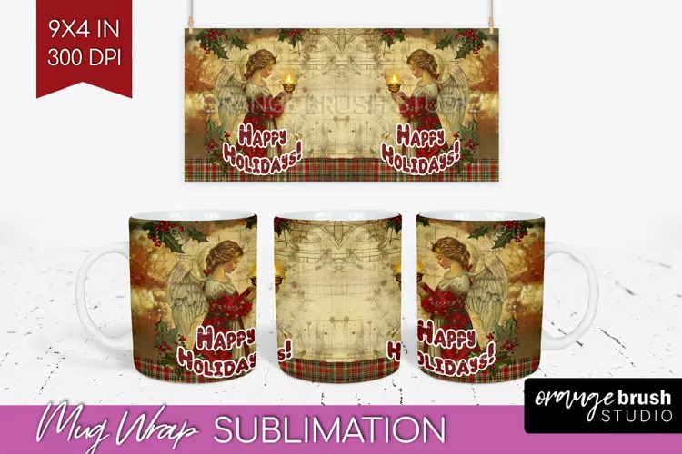 Vintage Christmas Mug Wrap - Retro Xmas 15Oz Mug Sublimation
