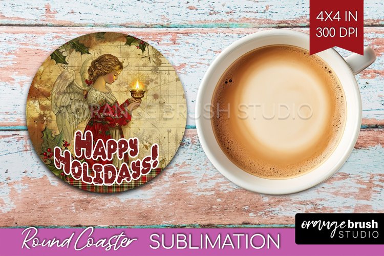 Vintage Christmas Round Coaster - Xmas Coaster Sublimation example image 1