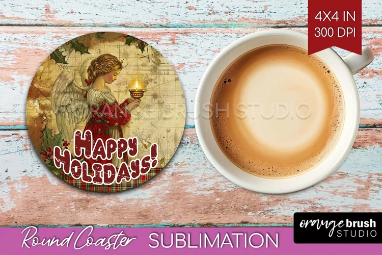 Vintage Christmas Round Coaster - Xmas Coaster Sublimation