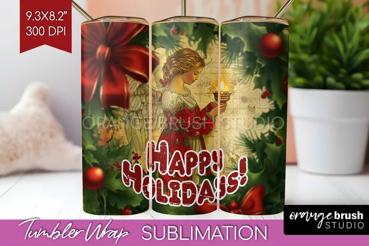 Vintage Christmas Tumbler Wrap - Xmas Tumbler Sublimation