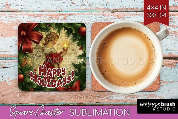 Vintage Christmas Square Coaster - Xmas Coaster Sublimation
