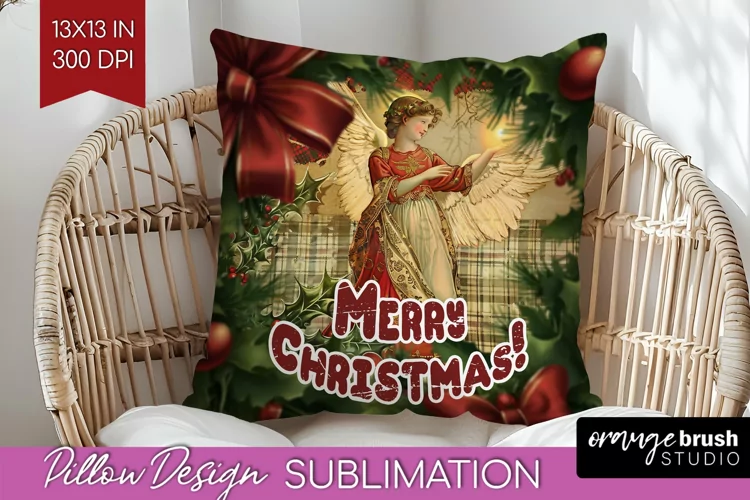 Vintage Christmas Pillow Sublimation - Xmas Pillow Cover PNG