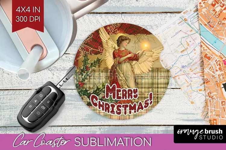 Vintage Christmas Car Coaster PNG - Xmas Coaster Sublimatoin