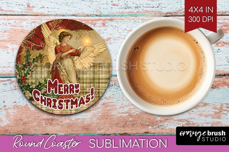 Vintage Christmas Round Coaster - Xmas Coaster Sublimation example image 1
