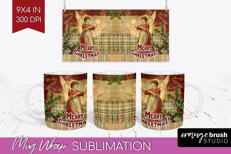 Vintage Christmas Mug Wrap - Retro Xmas 15Oz Mug Sublimation example image 1