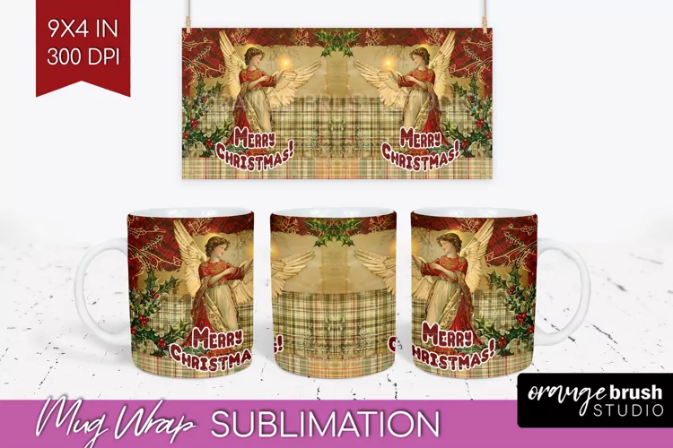 Vintage Christmas Mug Wrap - Retro Xmas 15Oz Mug Sublimation