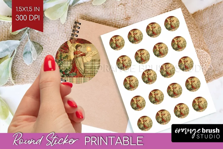 Vintage Christmas Round Sticker - Retro Printable Stickers