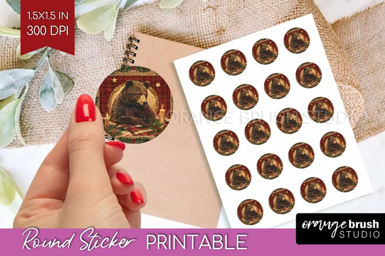 Vintage Christmas Round Sticker - Retro Printable Stickers
