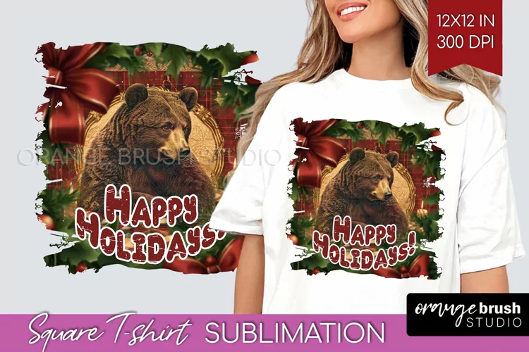 Vintage Christmas Sublimation, Xmas Square Tshirt Background