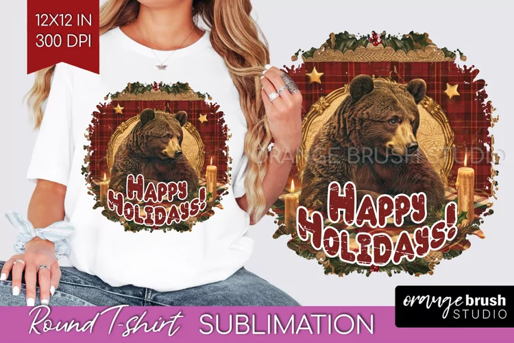 Vintage Christmas Sublimation, Xmas Round Tshirt Background