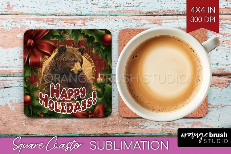 Vintage Christmas Square Coaster - Xmas Coaster Sublimation