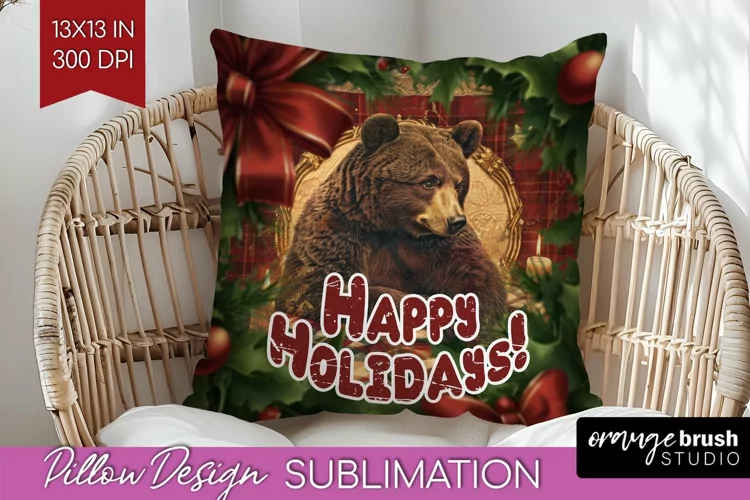 Vintage Christmas Pillow Sublimation - Xmas Pillow Cover PNG