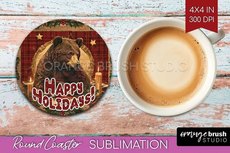 Vintage Christmas Round Coaster - Xmas Coaster Sublimation