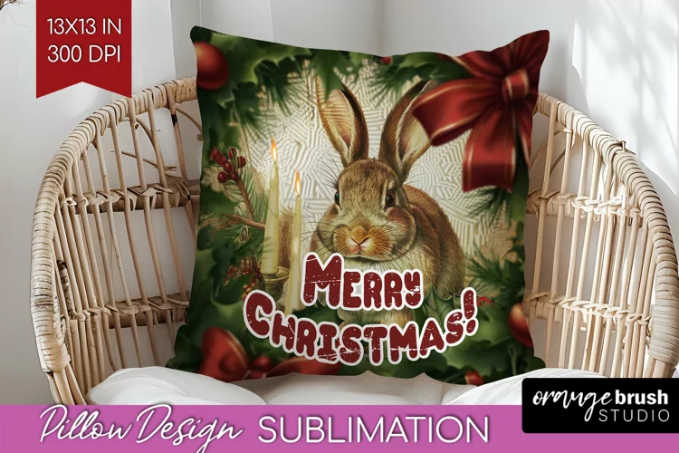 Vintage Christmas Pillow Sublimation - Xmas Pillow Cover PNG