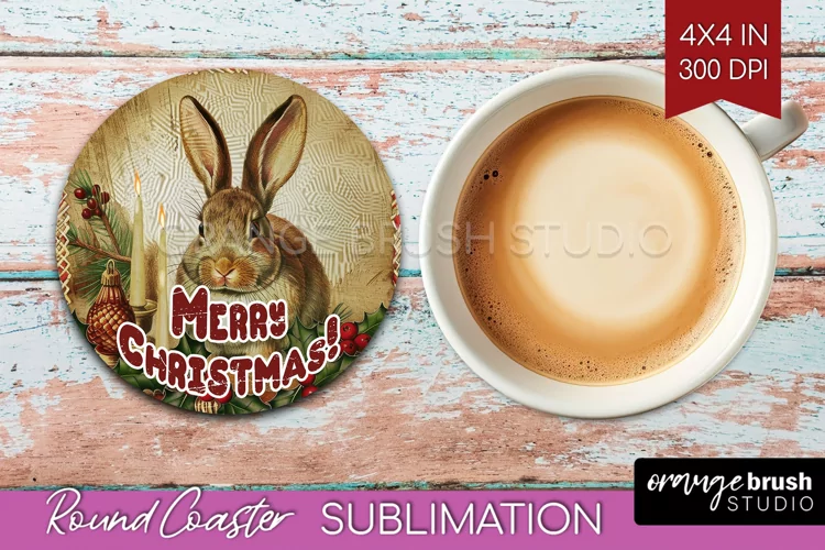 Vintage Christmas Round Coaster - Xmas Coaster Sublimation