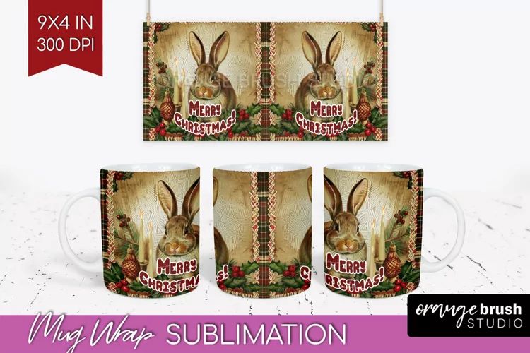 Vintage Christmas Mug Wrap - Retro Xmas 15Oz Mug Sublimation
