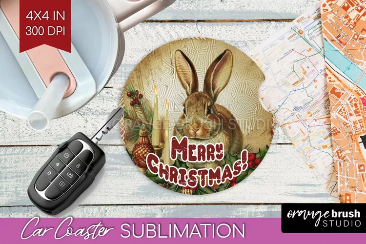 Vintage Christmas Car Coaster PNG - Xmas Coaster Sublimatoin