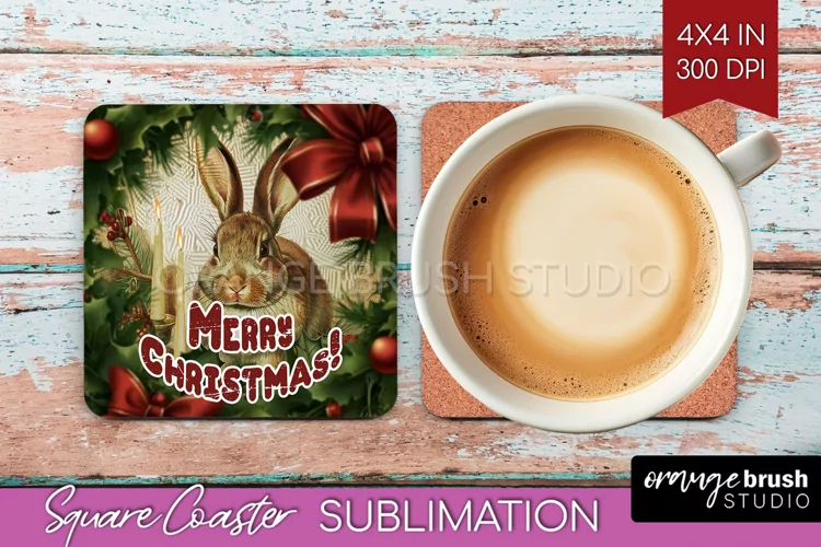 Vintage Christmas Square Coaster - Xmas Coaster Sublimation