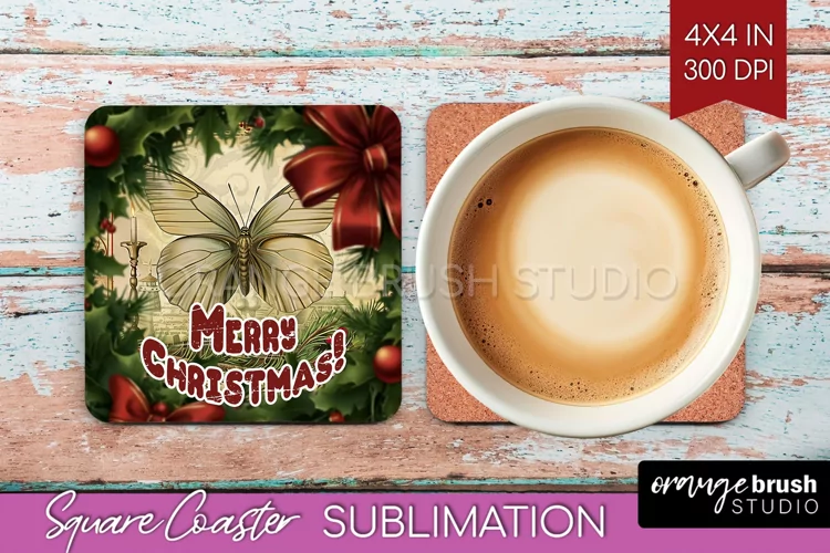 Vintage Christmas Square Coaster - Xmas Coaster Sublimation