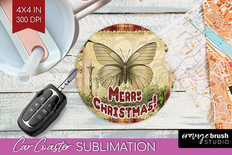 Vintage Christmas Car Coaster PNG - Xmas Coaster Sublimatoin