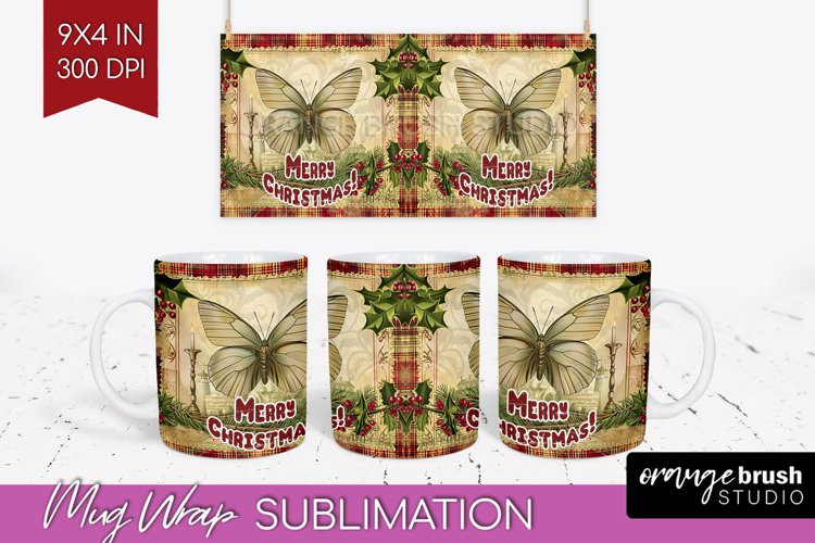 Vintage Christmas Mug Wrap - Retro Xmas 15Oz Mug Sublimation example image 1
