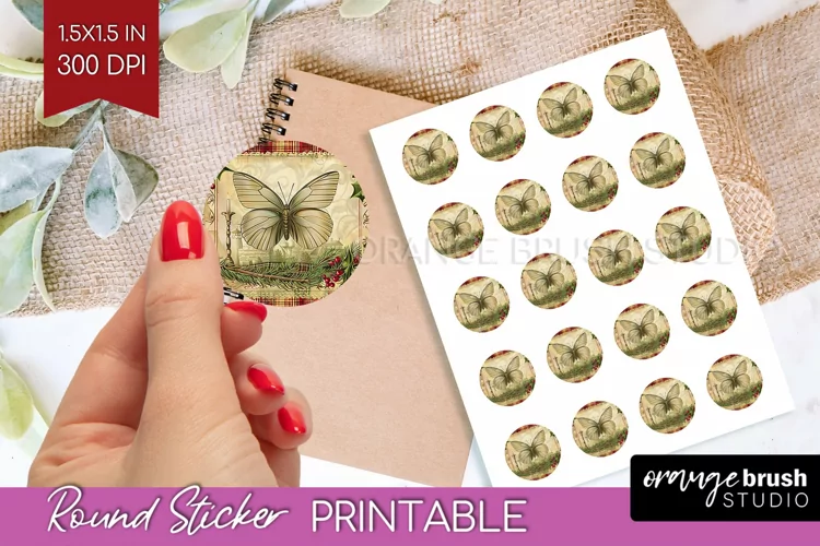 Vintage Christmas Round Sticker - Retro Printable Stickers