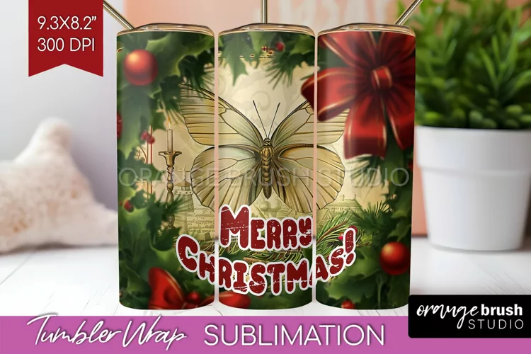 Vintage Christmas Tumbler Wrap - Xmas Tumbler Sublimation