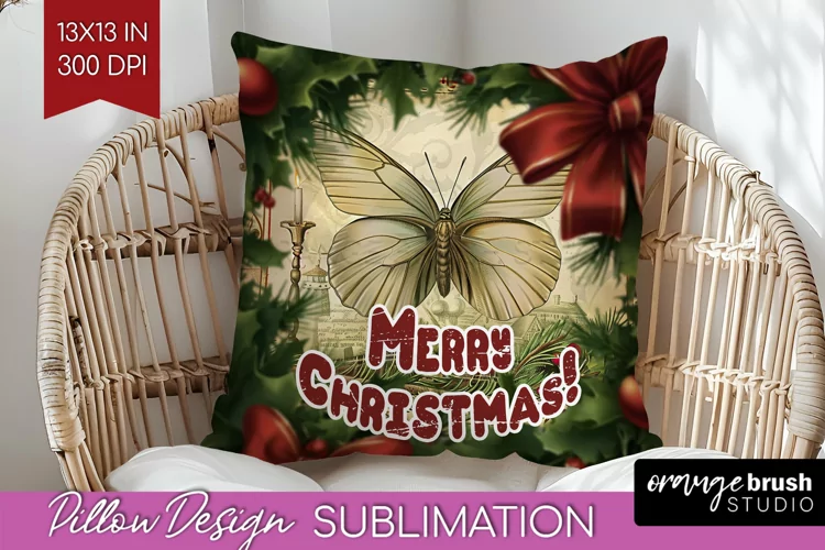 Vintage Christmas Pillow Sublimation - Xmas Pillow Cover PNG