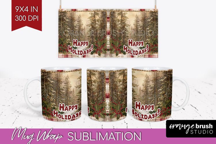 Vintage Christmas Mug Wrap - Retro Xmas 15Oz Mug Sublimation example image 1