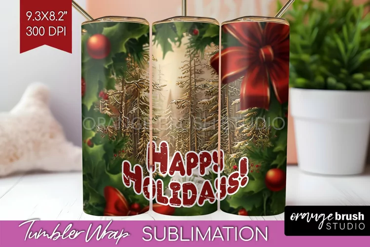 Vintage Christmas Tumbler Wrap - Xmas Tumbler Sublimation