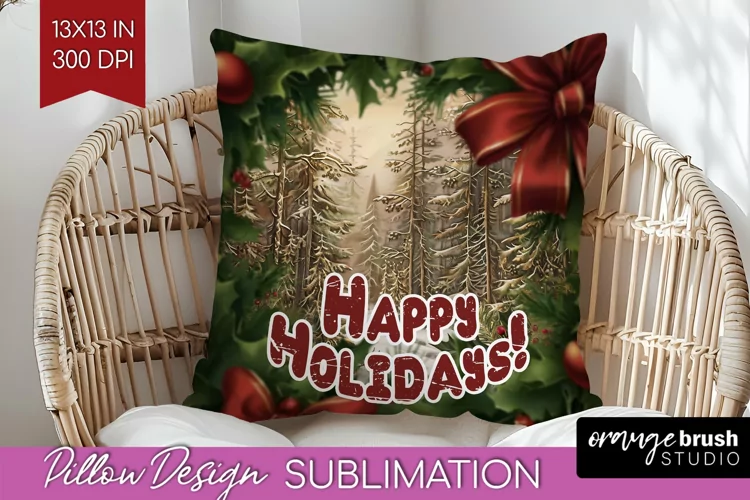 Vintage Christmas Pillow Sublimation - Xmas Pillow Cover PNG