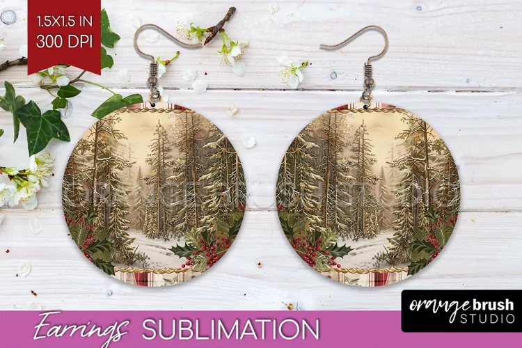 Vintage Christmas Round Earrings - Retro Xmas Sublimation