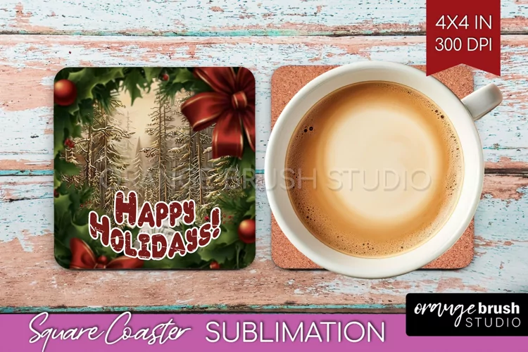 Vintage Christmas Square Coaster - Xmas Coaster Sublimation