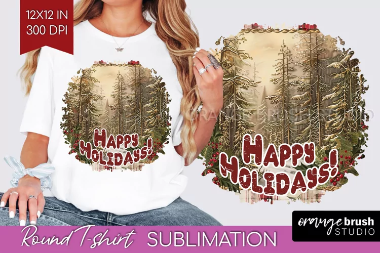 Vintage Christmas Sublimation, Xmas Round Tshirt Background