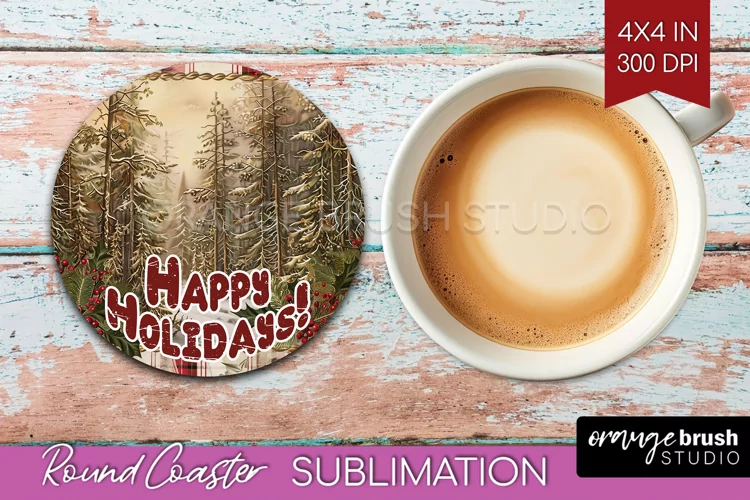 Vintage Christmas Round Coaster - Xmas Coaster Sublimation