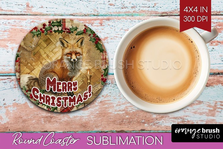 Vintage Christmas Round Coaster - Xmas Coaster Sublimation example image 1