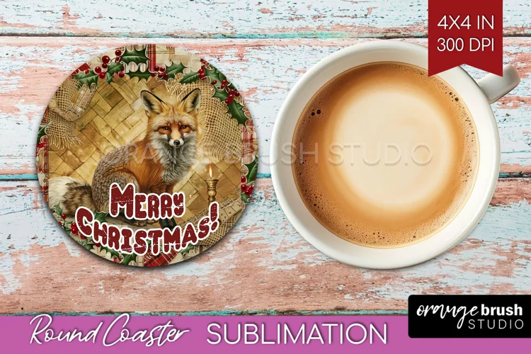 Vintage Christmas Round Coaster - Xmas Coaster Sublimation