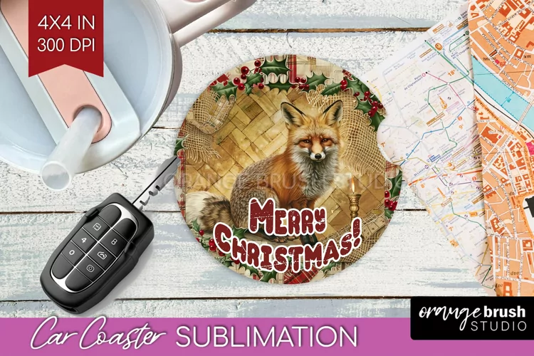 Vintage Christmas Car Coaster PNG - Xmas Coaster Sublimatoin