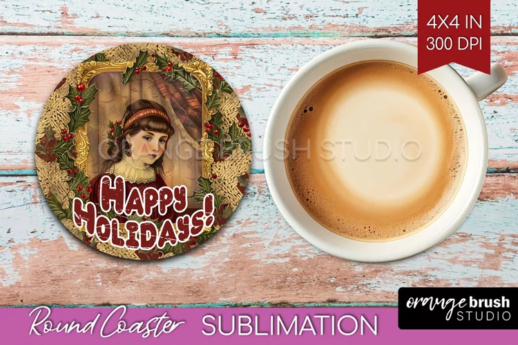 Vintage Christmas Round Coaster - Xmas Coaster Sublimation