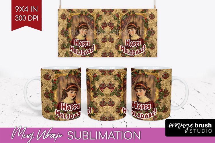 Vintage Christmas Mug Wrap - Retro Xmas 15Oz Mug Sublimation example image 1